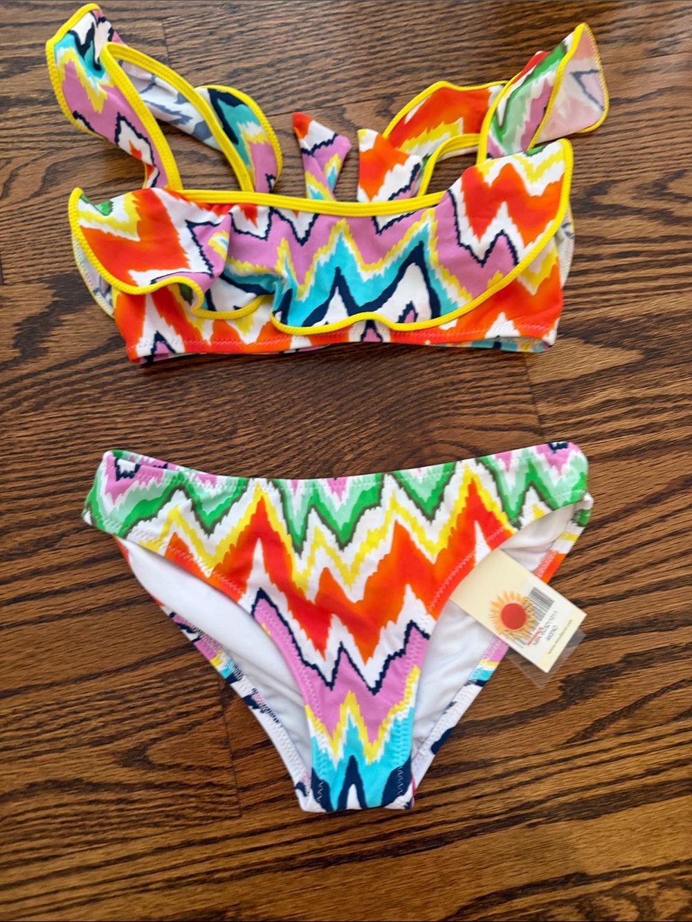 Girls' Multi-Color Chevron Ruffle Bikini